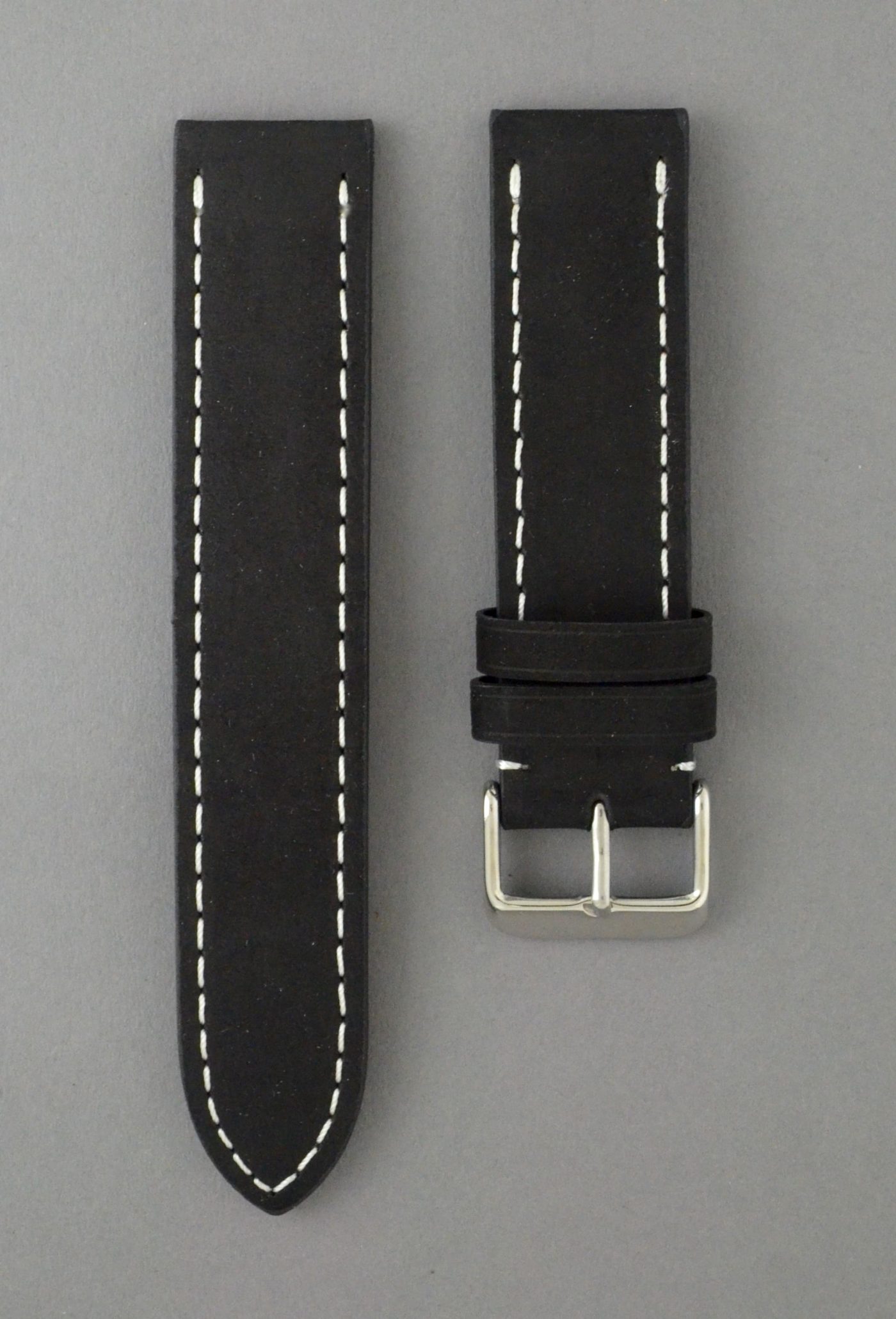 BC3-1 麂皮風格平身牛皮錶帶 - 黑色搭白色縫線