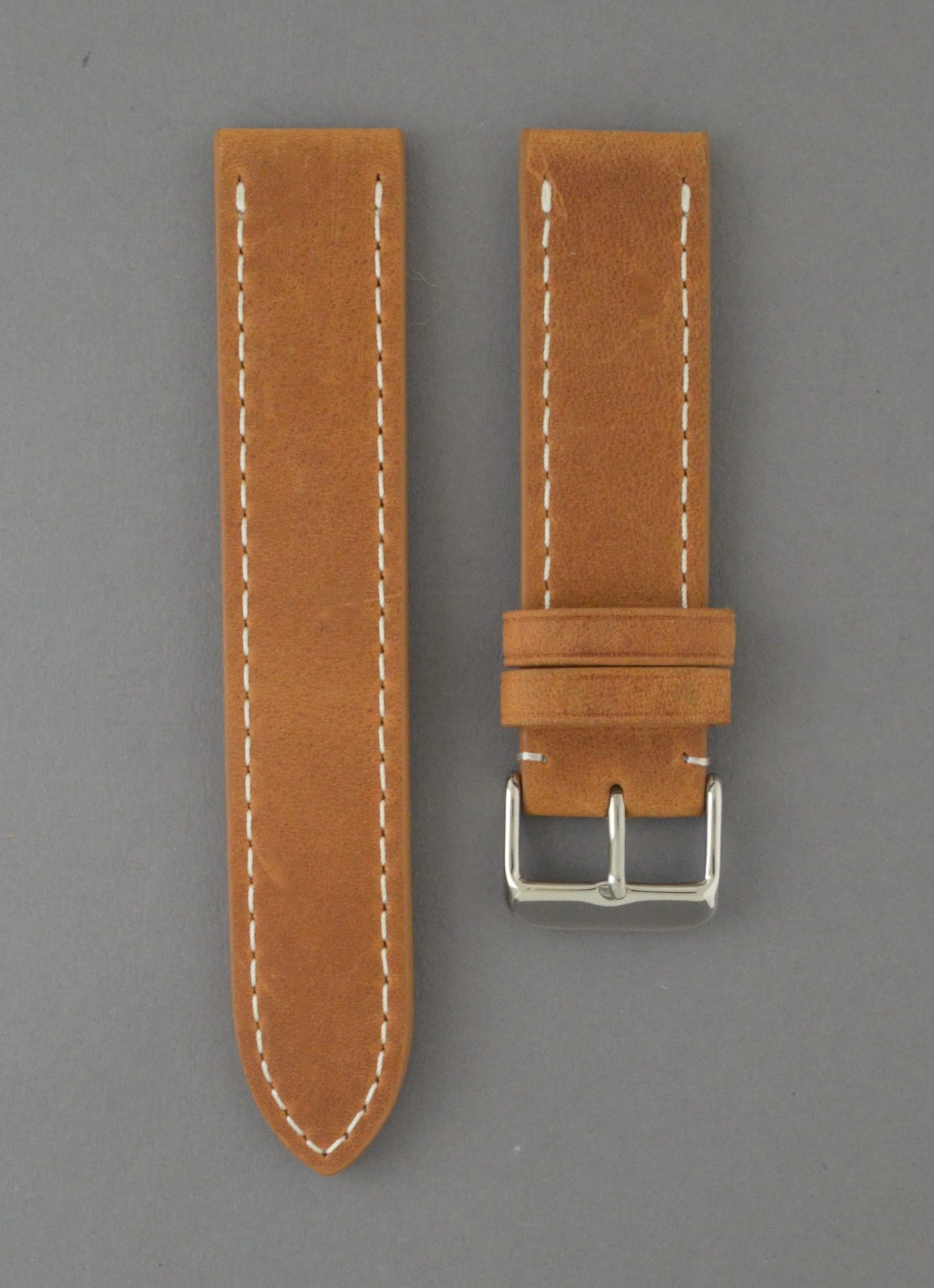 BC3-1 麂皮風格平身牛皮錶帶 - 棕色搭白色縫線