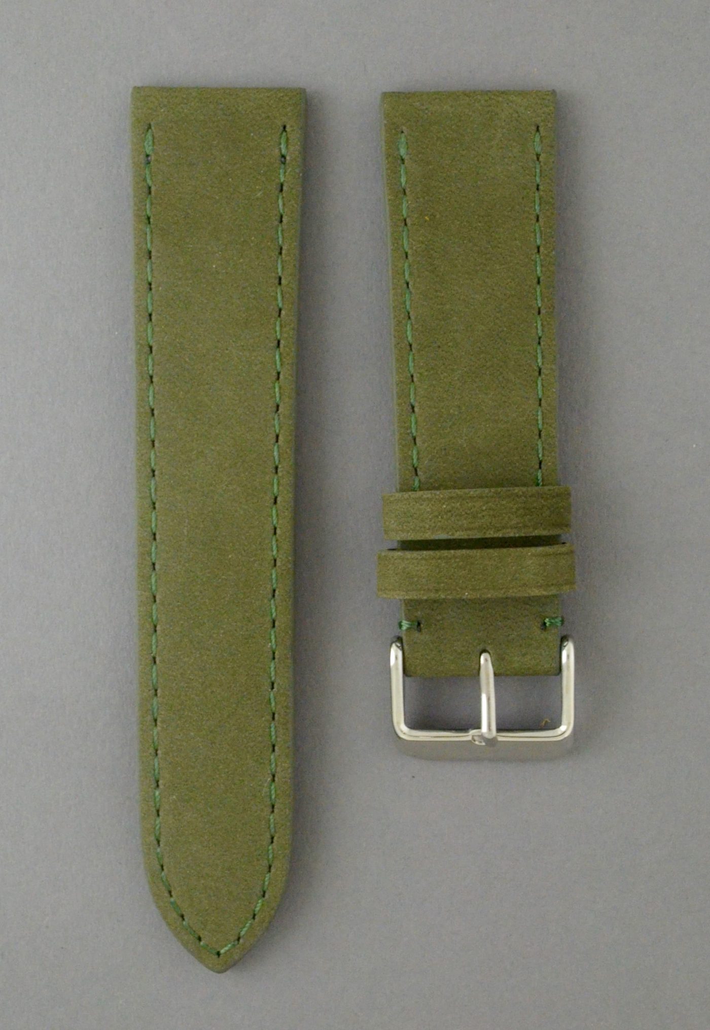 BC3-1 麂皮風格平身牛皮錶帶 - 軍綠色