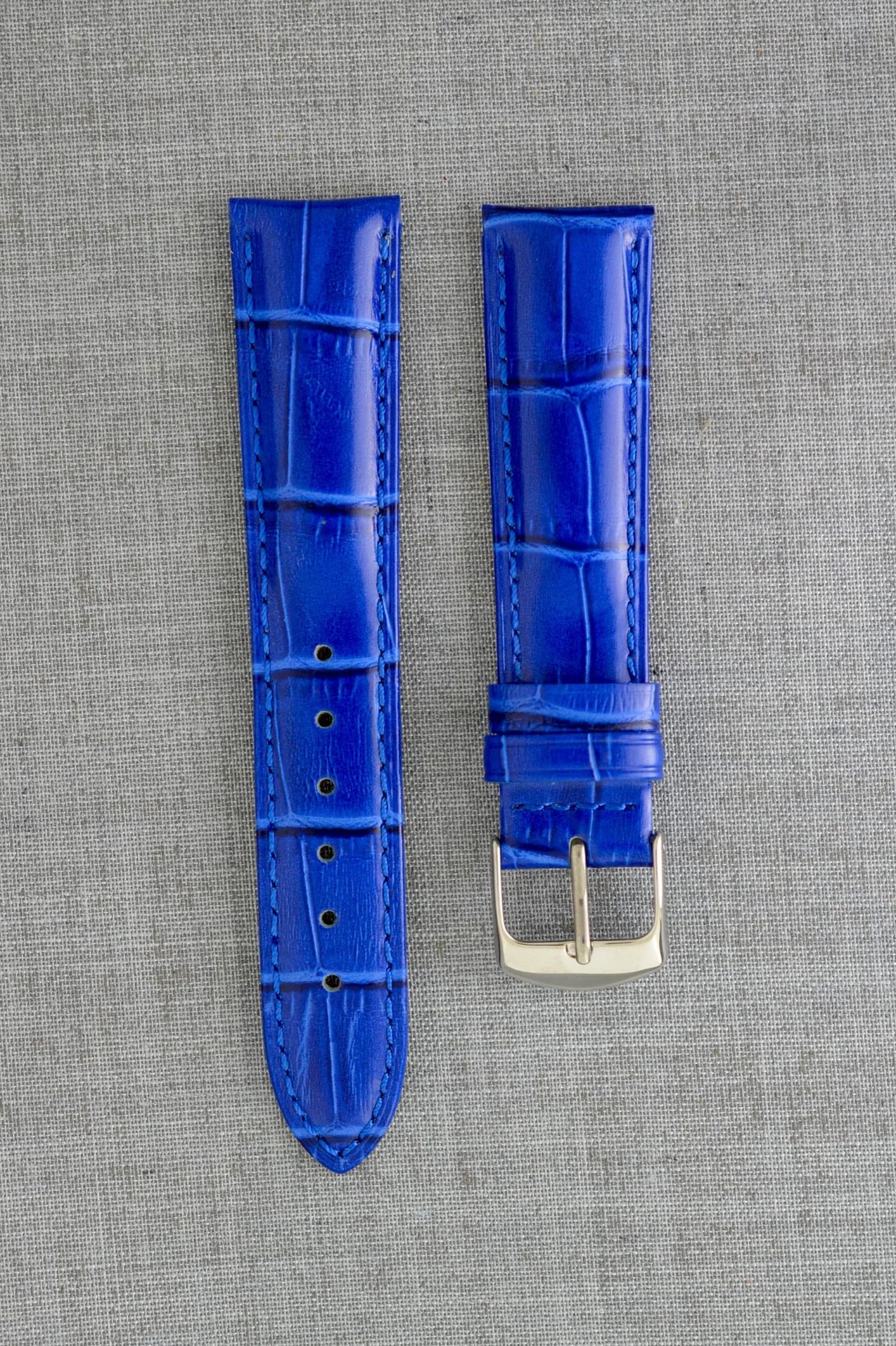 KEGA 女款短版壓鱷魚紋牛皮錶帶 - 珠光藍色