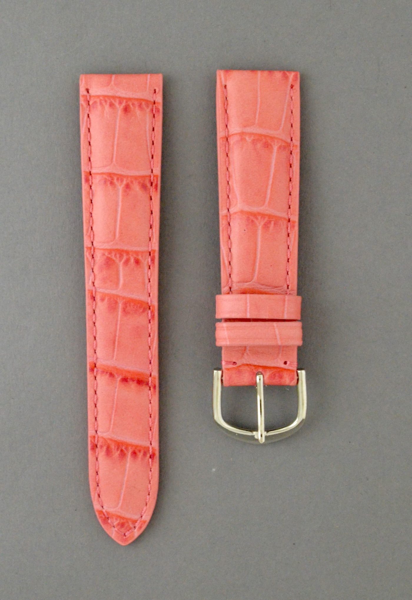 KEGA 女款短版壓鱷魚紋牛皮錶帶 - 桃紅色