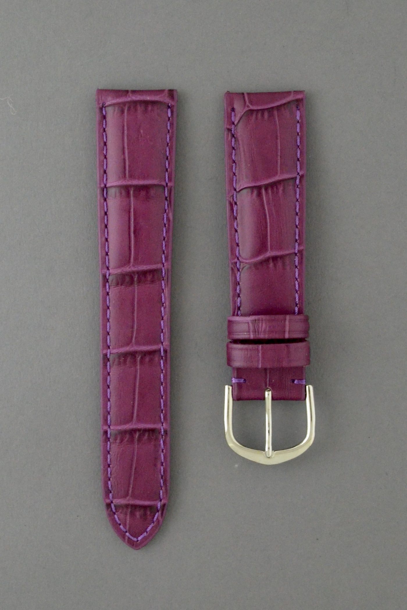 KEGA 女款短版壓鱷魚紋牛皮錶帶 - 紫色