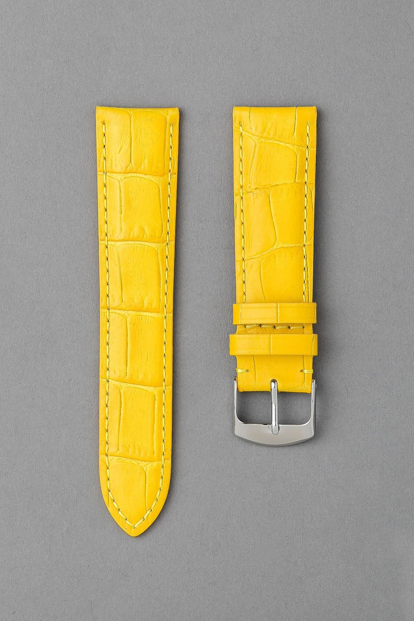 KEGA 女款短版壓鱷魚紋牛皮錶帶 - 黃色