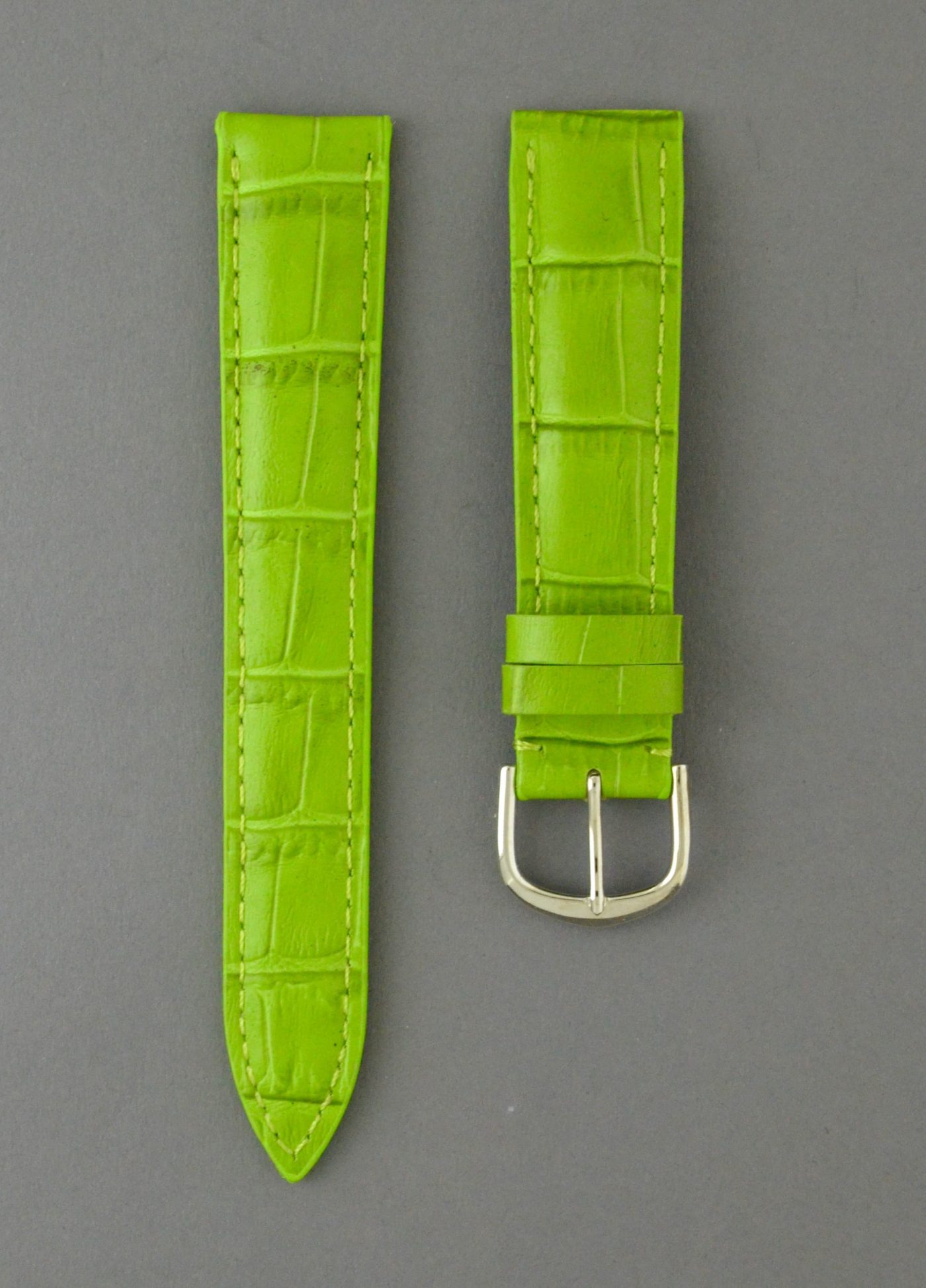 KESA 防潑水壓鱷魚紋牛皮錶帶 - 草綠色