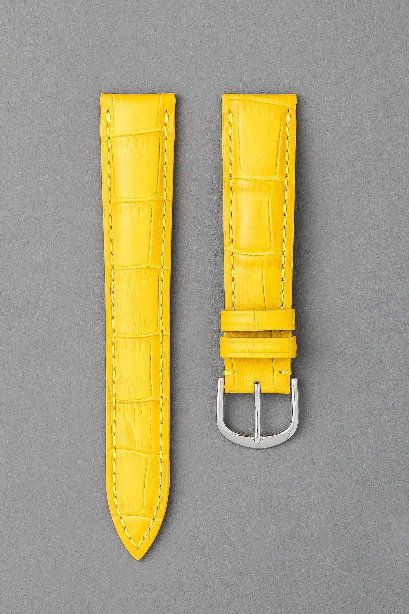 KESA 防潑水壓鱷魚紋牛皮錶帶 - 黃色