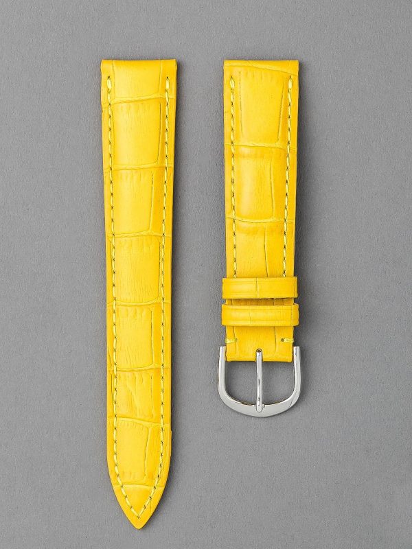 KESA 防潑水壓鱷魚紋牛皮錶帶 - 黃色