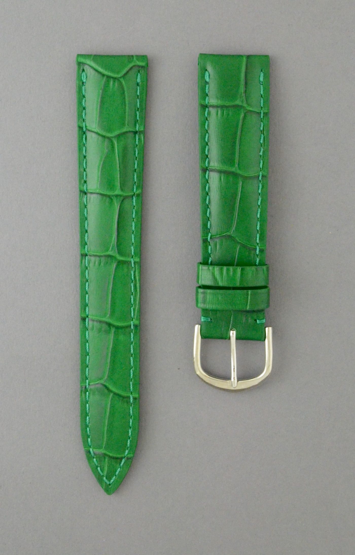 KESA 防潑水壓鱷魚紋牛皮錶帶 - 綠色
