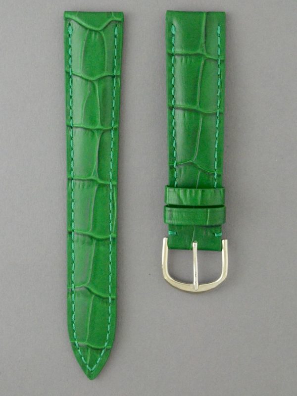 KESA 防潑水壓鱷魚紋牛皮錶帶 - 綠色