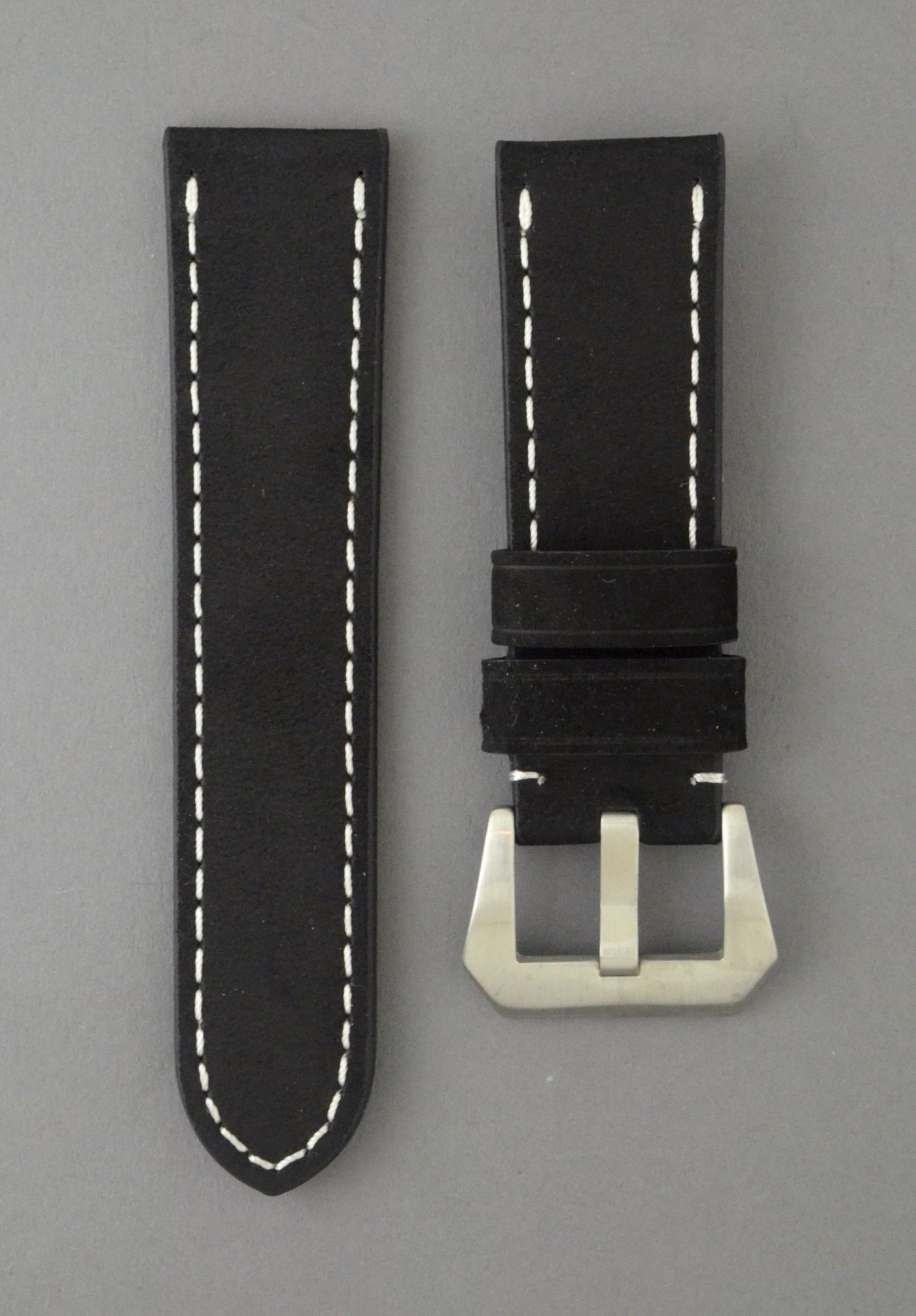 OPBC 麂皮風格牛皮錶帶 - 黑色搭白色縫線（適用 Panerai 沛納海錶款）