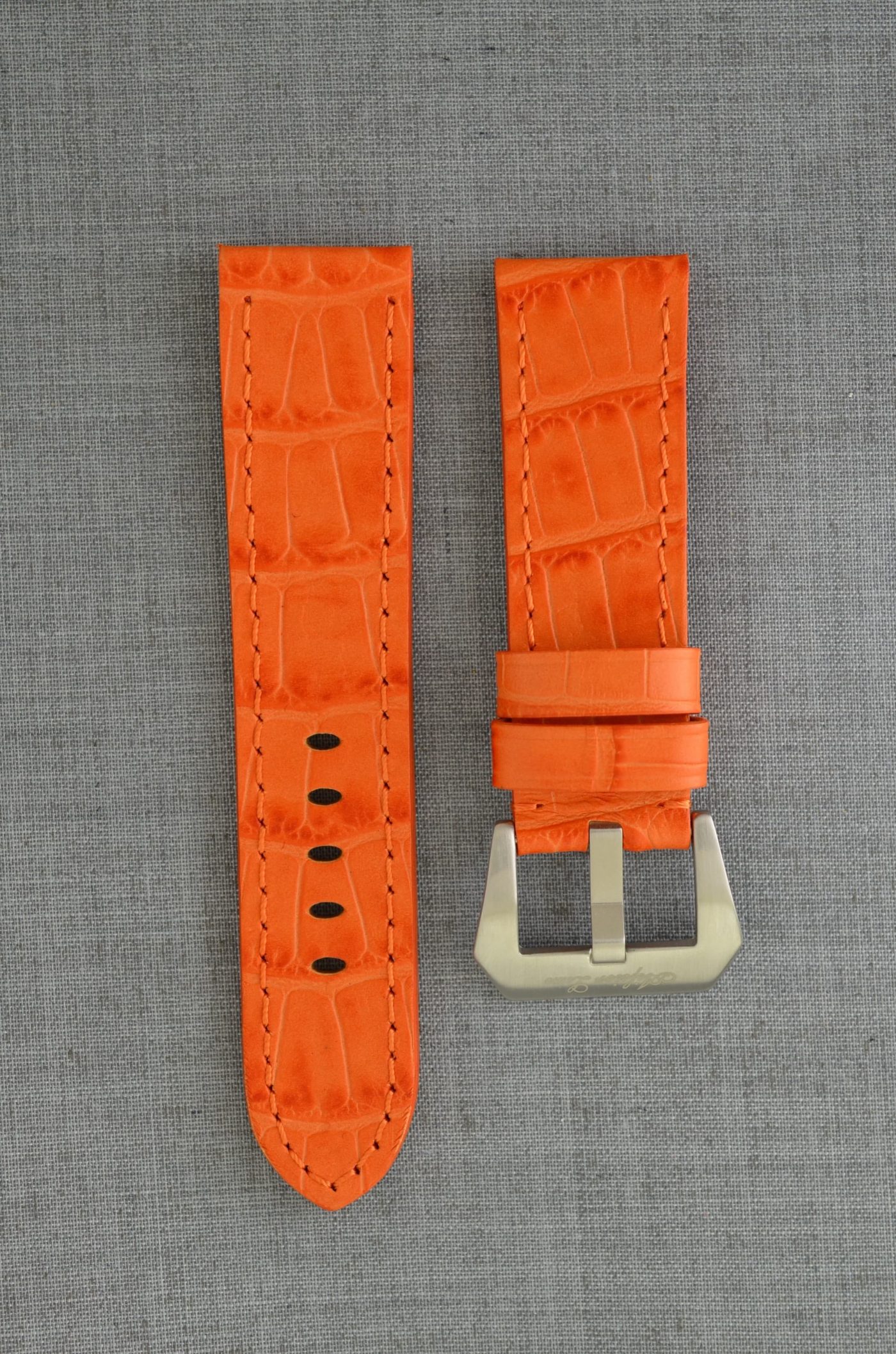 OPBC 壓鱷魚紋平身牛皮錶帶 - 橘色（適用 Panerai 沛納海錶款）
