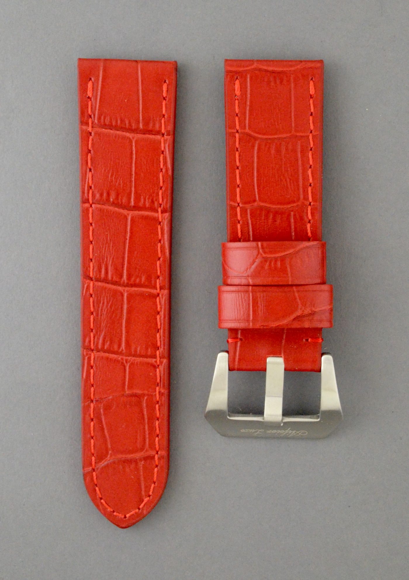 OPBC 壓鱷魚紋平身牛皮錶帶 - 紅色（適用 Panerai 沛納海錶款）