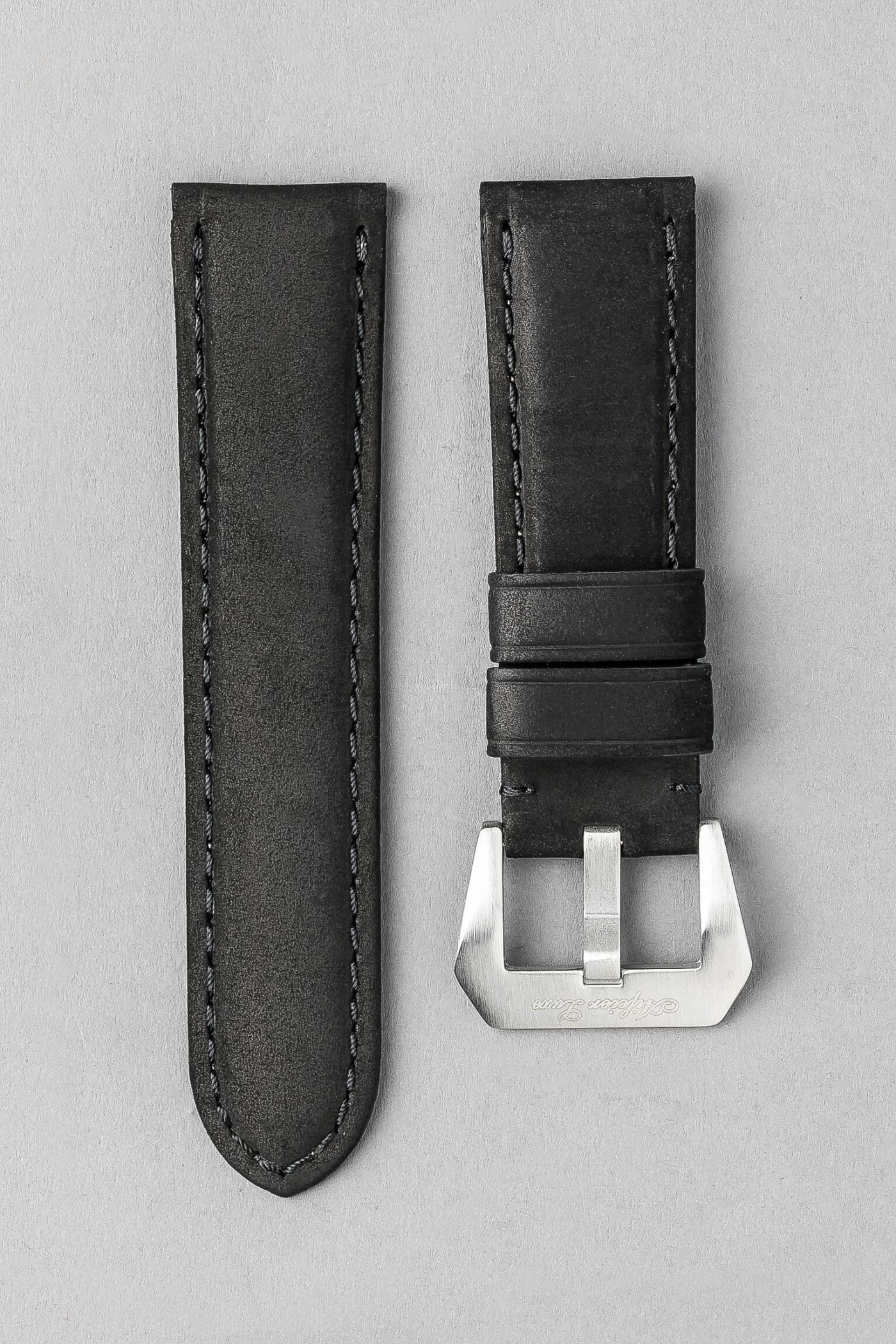OPKF 麂皮風格立體帶身牛皮錶帶 - 黑色（適用 Panerai 沛納海錶款）