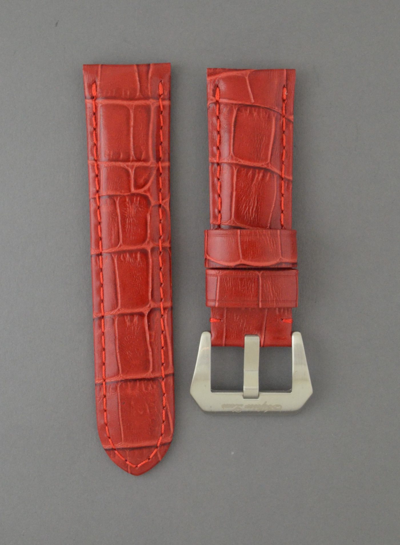 OPKF 壓鱷魚紋立體帶身牛皮錶帶 - 紅色（適用 Panerai 沛納海錶款）