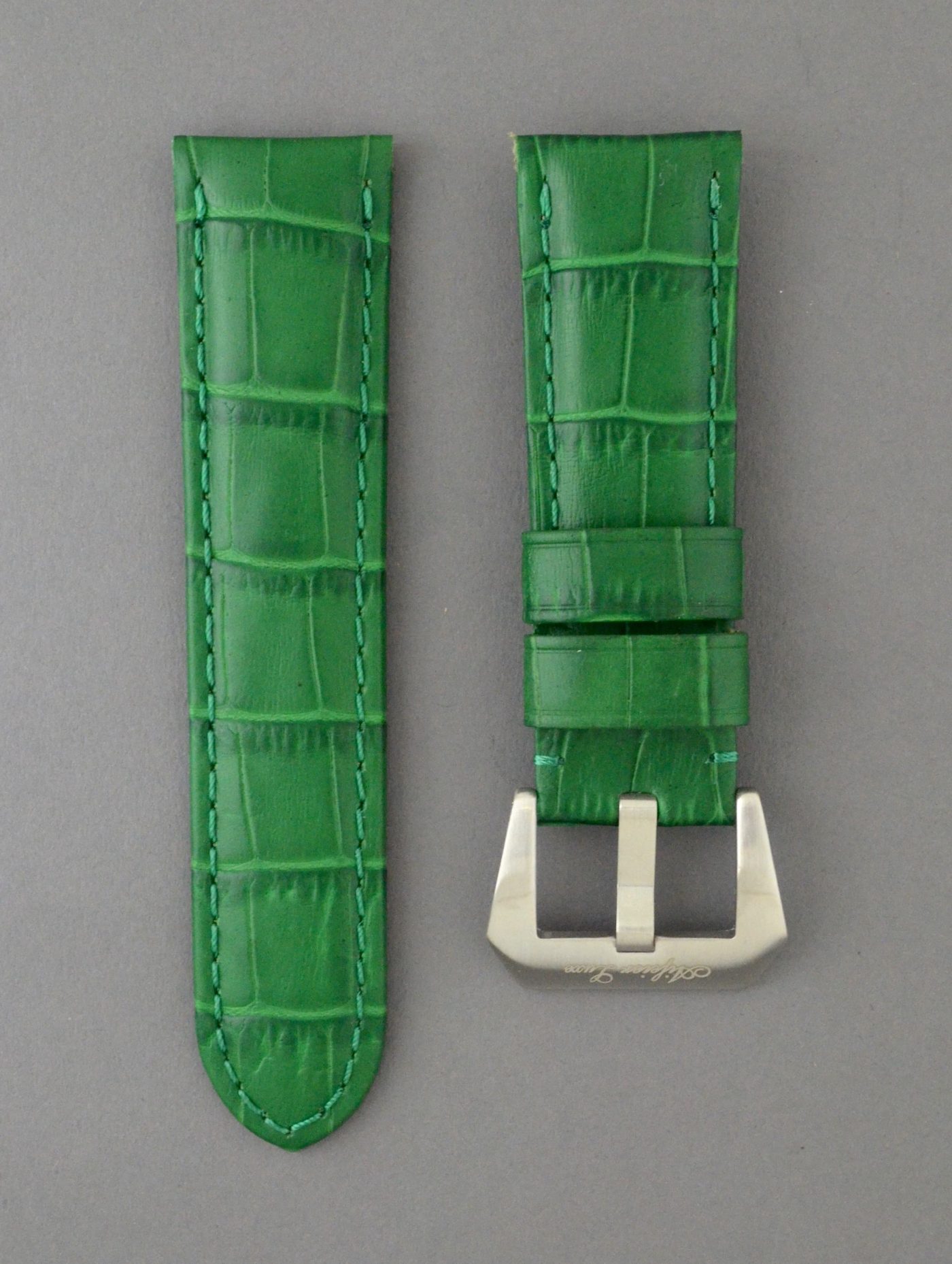 OPKF 壓鱷魚紋立體帶身牛皮錶帶 - 綠色（適用 Panerai 沛納海錶款）