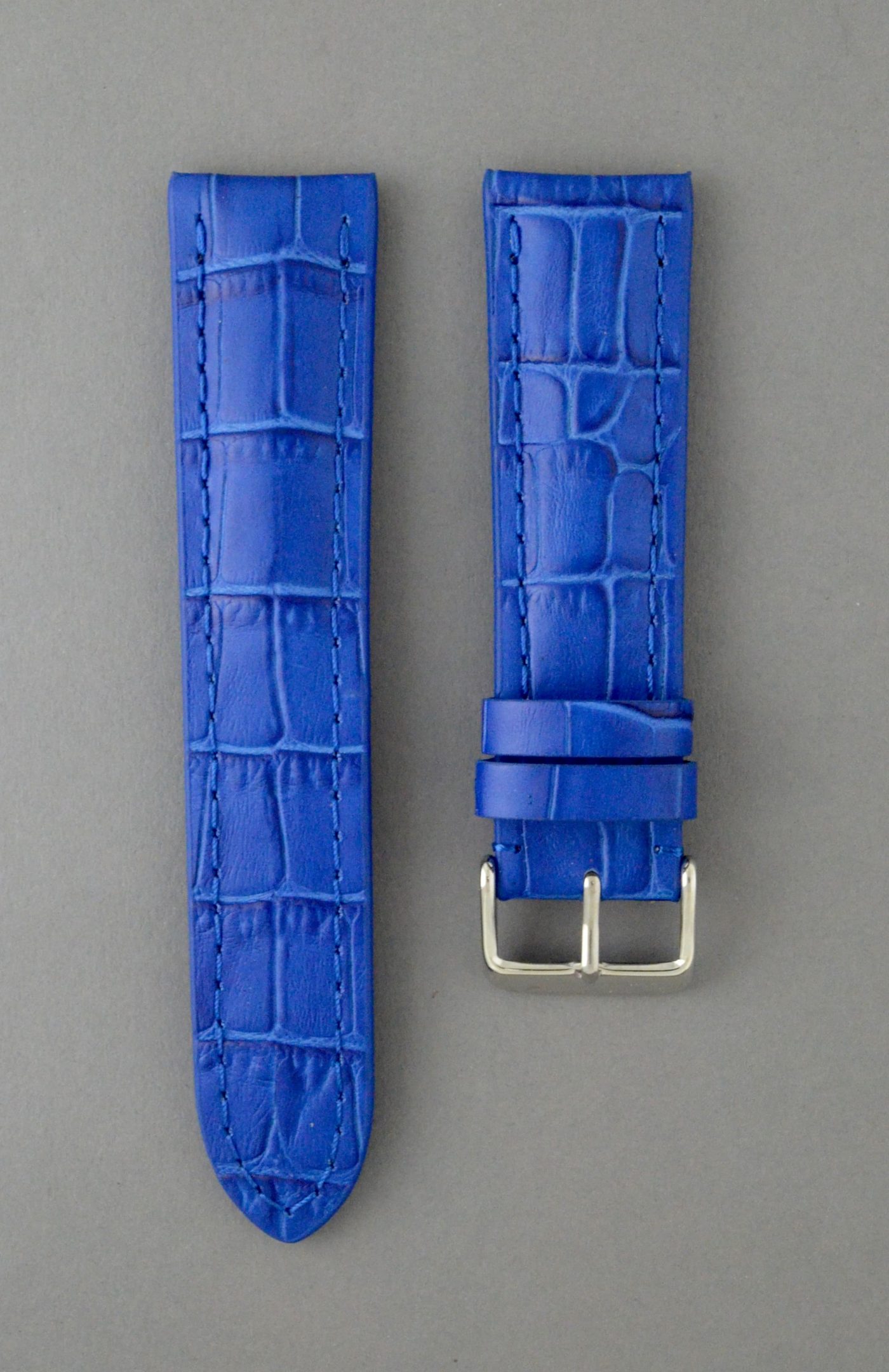 PTB 壓鱷魚紋牛皮錶帶 - 藍色（僅適用於 Breitling 百年靈方扣錶款）